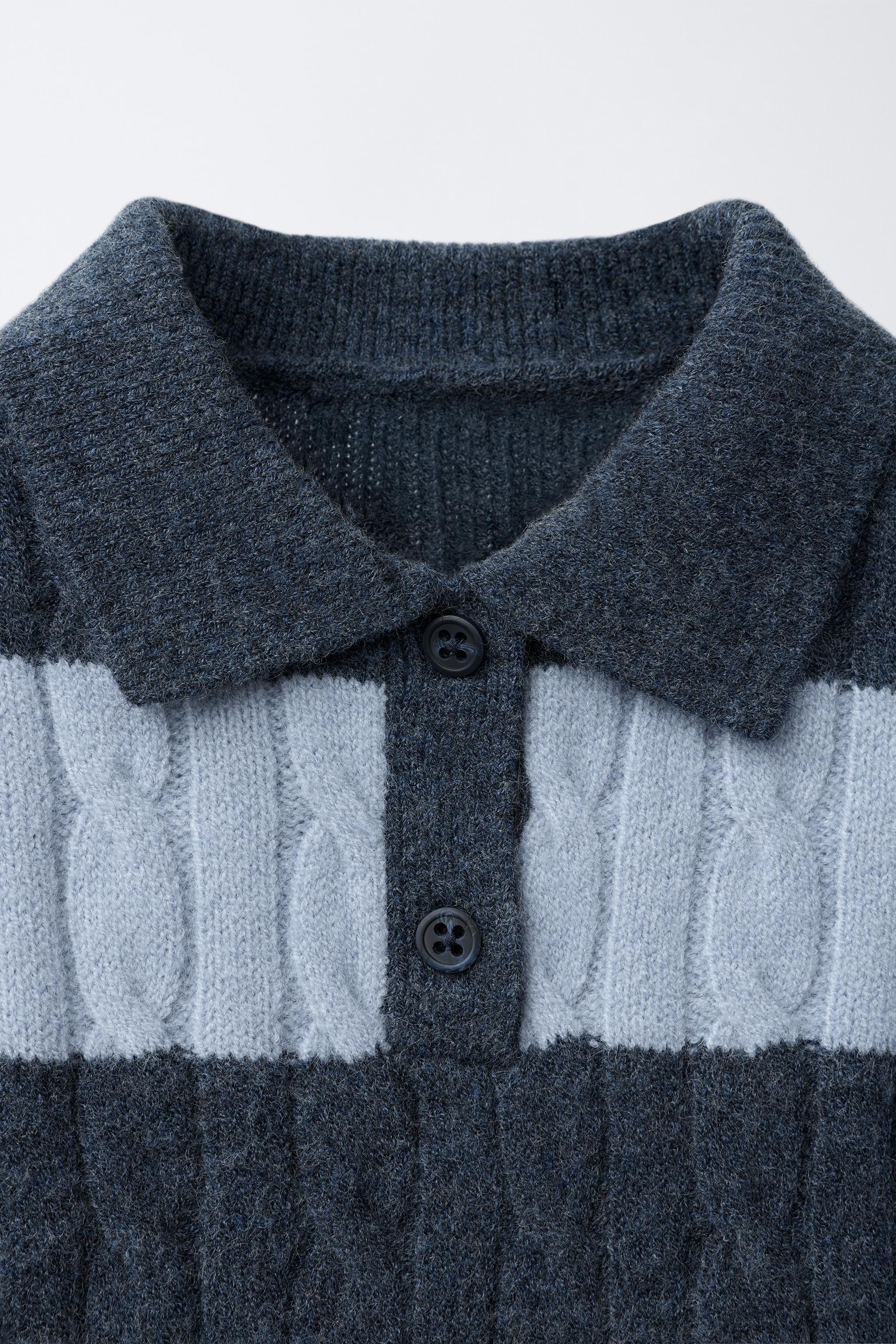 CABLE KNIT STRIPED POLO JUMPER